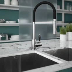 The Tap Factory Vibrance Shaker Brushed Copper Mono Pull Out Kitchen Mixer Tap With White Spout -Vado Shop the tap factory shaker brushed nickel pull out tap black spout lifestyle scaled