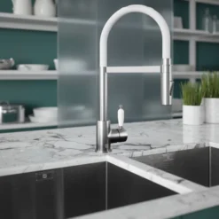 The Tap Factory Vibrance Shaker Brushed Copper Mono Pull Out Kitchen Mixer Tap With White Spout -Vado Shop the tap factory shaker brushed nickel pull out tap white spout lifestyle scaled