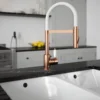 The Tap Factory Vibrance Shaker Brushed Copper Mono Pull Out Kitchen Mixer Tap With White Spout