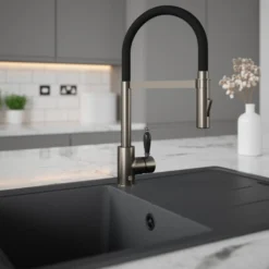 The Tap Factory Vibrance Shaker Brushed Copper Mono Pull Out Kitchen Mixer Tap With White Spout -Vado Shop the tap factory shaker gunmetal pull out tap black spout lifestyle 2 scaled