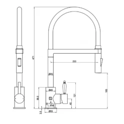 The Tap Factory Vibrance Shaker Brushed Copper Mono Pull Out Kitchen Mixer Tap With White Spout -Vado Shop the tap factory shaker pull out tap tech drawing