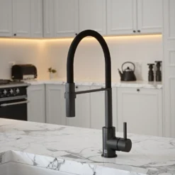 The Tap Factory Vibrance Tube Matt Black Mono Pull Out Kitchen Mixer Tap With Blade Grey Spout -Vado Shop the tap factory vibrance tube black pull out tap black spout lifestyle scaled