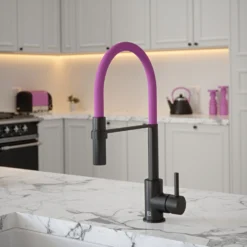 The Tap Factory Vibrance Tube Matt Black Mono Pull Out Kitchen Mixer Tap With Blade Grey Spout -Vado Shop the tap factory vibrance tube black pull out tap mulberry spout lifestyle scaled