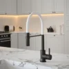 The Tap Factory Vibrance Tube Matt Black Mono Pull Out Kitchen Mixer Tap With Blade Grey Spout
