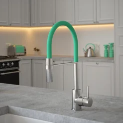 The Tap Factory Vibrance Tube Brushed Nickel Mono Pull Out Kitchen Mixer Tap With Aqua Sea Spout -Vado Shop the tap factory vibrance tube brushed nickel pull out tap aqua spout lifestyle scaled