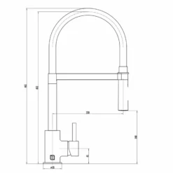 The Tap Factory Vibrance Tube Brushed Brass Mono Pull Out Kitchen Mixer Tap With Black Velvet Spout -Vado Shop the tap factory vibrance tube pull out tap tech drawing 2 scaled