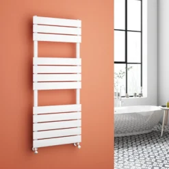 Brenton Avezzano Gloss White Flat Panel Heated Towel Rail - 1600 X 450mm
