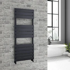 Brenton Avezzano Matt Black Flat Panel Heated Towel Rail - 1200 X 450mm