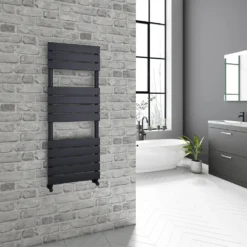 Brenton Avezzano Matt Black Flat Panel Heated Towel Rail - 1200 X 450mm -Vado Shop tis2133 lifestyle v2