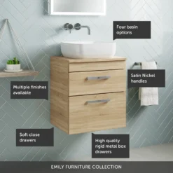 Emily 500mm Wall Mounted Natural Oak 2 Drawer Unit And Hudson Reed Round Countertop Basin 18 Emily 500mm Wall Mounted Natural Oak 2 Drawer Unit And Hudson Reed Round Countertop Basin -Vado Shop top 500 wall 2 drawer call outs