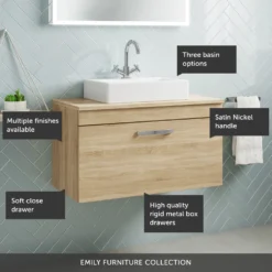 Emily 800mm Wall Mounted 1 Drawer Unit And Countertop - Natural Oak - No Basin -Vado Shop top 800 wall 1 drawer call outs