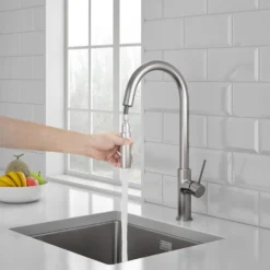 Vellamo Kara Pull Out Single Lever Mono Kitchen Mixer Tap - Matt Black -Vado Shop velkarkt03 vellamo kara pull out single lever mono kitchen mixer tap stainless steel c2 ls scaled