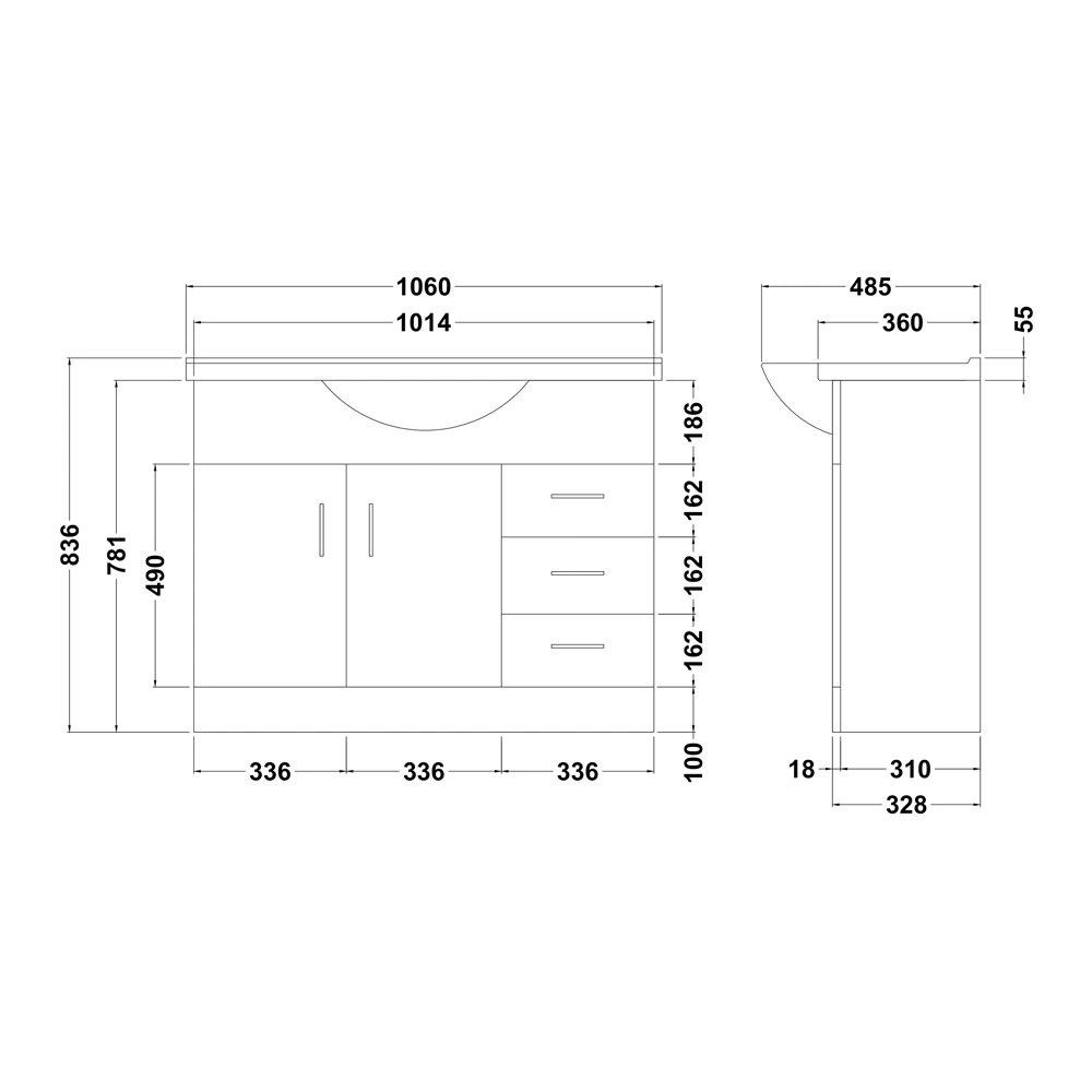 Vellamo Alpine 1060mm Floorstanding Vanity Unit & Basin - Gloss White 6 Vellamo Alpine 1060mm Floorstanding Vanity Unit & Basin - Gloss White - Image 6
