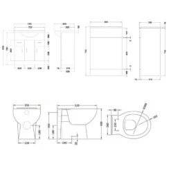 Vellamo Alpine 1250mm 3 Door Furniture Suite With Back To Wall Toilet & Concealed Cistern - Gloss White -Vado Shop vellamo 1250 3door wc unit tech drawing