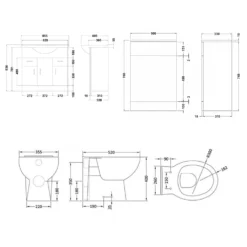 Vellamo Alpine 1350mm 3 Door Furniture Suite With Back To Wall Toilet & Concealed Cistern - Gloss White 13 Vellamo Alpine 1350mm 3 Door Furniture Suite With Back To Wall Toilet & Concealed Cistern - Gloss White -Vado Shop vellamo 1350 3door wc unit tech drawing
