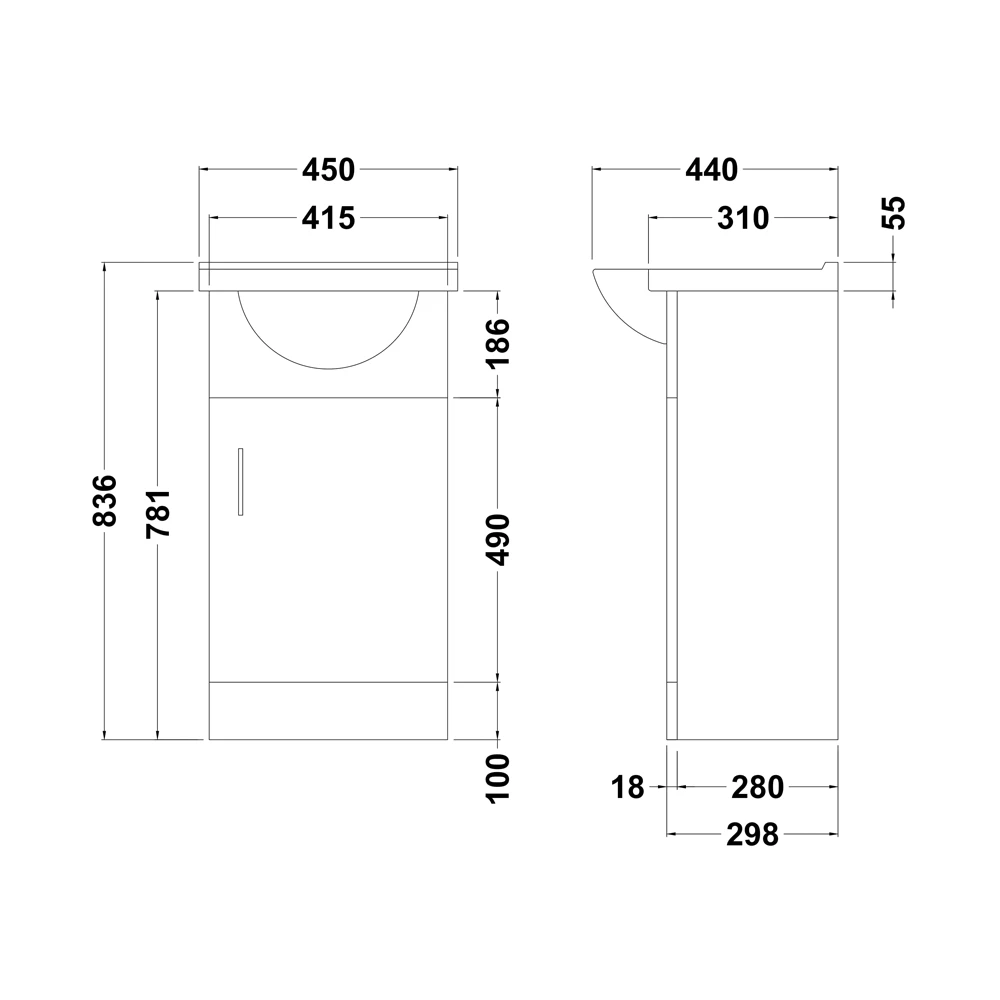 Vellamo Alpine 450mm Floorstanding Vanity Unit & Basin - Gloss White 6 Vellamo Alpine 450mm Floorstanding Vanity Unit & Basin - Gloss White - Image 6