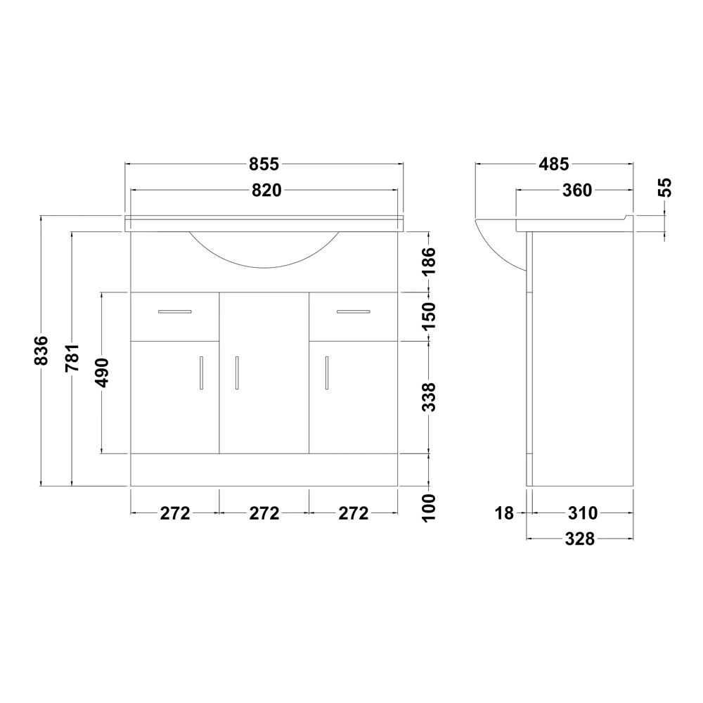 Vellamo Alpine 850mm Floorstanding Vanity Unit & Basin - Gloss White 6 Vellamo Alpine 850mm Floorstanding Vanity Unit & Basin - Gloss White - Image 6