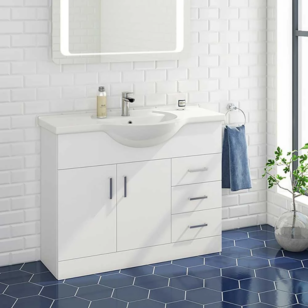 Vellamo Alpine 1060mm Floorstanding Vanity Unit & Basin - Gloss White 4 Vellamo Alpine 1060mm Floorstanding Vanity Unit & Basin - Gloss White - Image 4