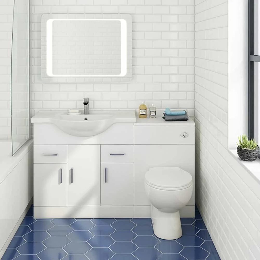 Vellamo Alpine 1350mm 3 Door Furniture Suite With Back To Wall Toilet & Concealed Cistern - Gloss White 1 Vellamo Alpine 1350mm 3 Door Furniture Suite With Back To Wall Toilet & Concealed Cistern - Gloss White