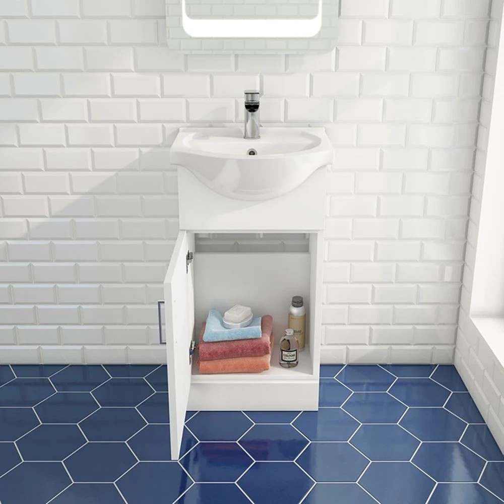 Vellamo Alpine 450mm Floorstanding Vanity Unit & Basin - Gloss White 2 Vellamo Alpine 450mm Floorstanding Vanity Unit & Basin - Gloss White - Image 2