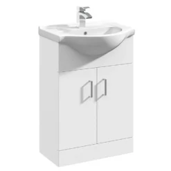 Vellamo Alpine 550mm Floorstanding Vanity Unit & Basin - Gloss White -Vado Shop vellamo alpine 550mm 2 door floor vanity unit