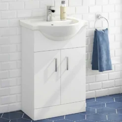 Vellamo Alpine 550mm Floorstanding Vanity Unit & Basin - Gloss White