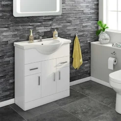 Vellamo Alpine 750mm Floorstanding Vanity Unit & Basin - Gloss White -Vado Shop vellamo alpine 750 white vanity unit
