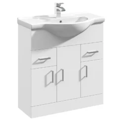 Vellamo Alpine 750mm Floorstanding Vanity Unit & Basin - Gloss White -Vado Shop vellamo alpine 750mm 3 door floor vanity unit 1