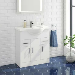 Vellamo Alpine 750mm Floorstanding Vanity Unit & Basin - Gloss White -Vado Shop vellamo alpine 750mm floorstand vanity unit basin