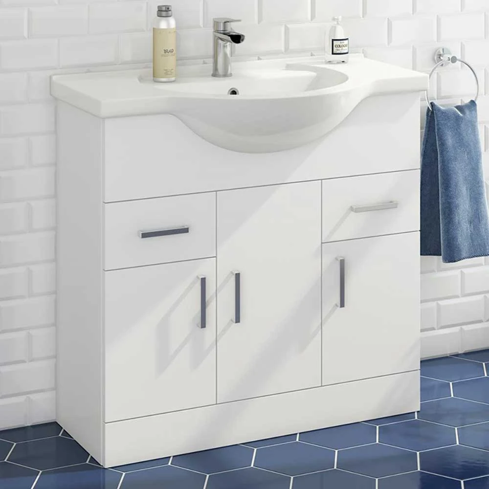 Vellamo Alpine 850mm Floorstanding Vanity Unit & Basin - Gloss White 1 Vellamo Alpine 850mm Floorstanding Vanity Unit & Basin - Gloss White