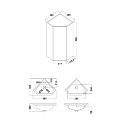 Vellamo Alpine 1 Door Corner Cabinet Vanity Unit & Ceramic Basin - White Gloss 9 Vellamo Alpine 1 Door Corner Cabinet Vanity Unit & Ceramic Basin - White Gloss -Vado Shop vellamo alpine corner cabinet vanity unit drawing