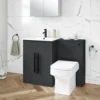 Vellamo Aspire 1100mm Matt Grey 2 Door Combination Ceramic Basin & Toilet Unit With Matt Black Handles & Overflow - No Cistern Or Toilet
