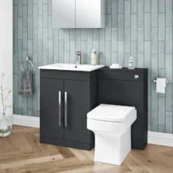 Vellamo Aspire 1100mm Matt Grey 2 Door Combination Ceramic Basin & Toilet Unit - No Cistern Or Toilet