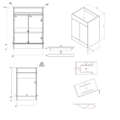 Vellamo Aspire 1100mm Matt Grey 2 Door Combination Ceramic Basin & Toilet Unit With Matt Black Handles & Overflow - No Cistern Or Toilet -Vado Shop vellamo aspire 2 door combi unit handle tech drawing 1
