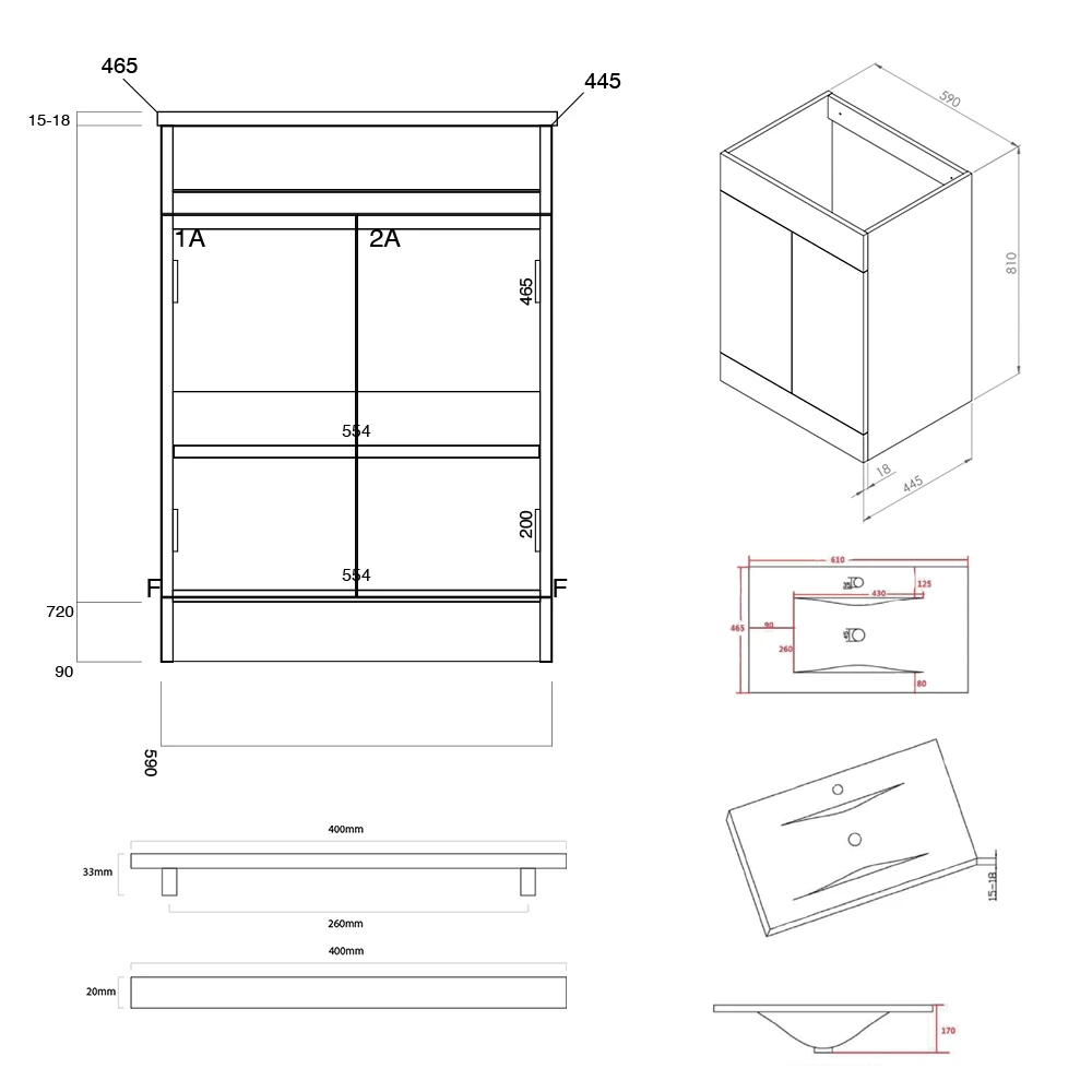 Vellamo Aspire 600mm Floorstanding 2 Door Vanity Unit & Ceramic Basin With Matt Black Handles & Overflow Cover - Matt Grey 16 Vellamo Aspire 600mm Floorstanding 2 Door Vanity Unit & Ceramic Basin With Matt Black Handles & Overflow Cover - Matt Grey - Image 16