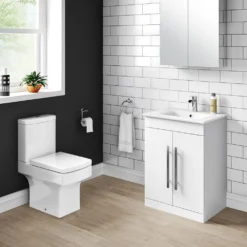 Vellamo Aspire 600mm Floorstanding 2 Door Vanity Unit & Thin Ceramic Basin - Matt Grey -Vado Shop vellamo aspire 2door 600mm white vanity unit lifestyle1
