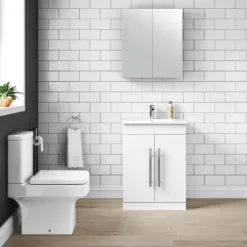 Vellamo Aspire 600mm Floorstanding 2 Door Vanity Unit & Thin Ceramic Basin - Matt Grey -Vado Shop vellamo aspire 2door 600mm white vanity unit lifestyle2