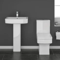 Vellamo Aspire Close Coupled Modern Square Toilet With Slimline Soft-Close Seat 16 Vellamo Aspire Close Coupled Modern Square Toilet With Slimline Soft-Close Seat -Vado Shop vellamo aspire basin and toilet suite standard seat lifestyle 2