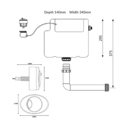 Vellamo Aspire 1100mm Matt Grey 2 Door Combination Ceramic Basin & Toilet Unit With Matt Black Handles & Overflow - No Cistern Or Toilet -Vado Shop vellamo aspire cistern black push button tech drawing 2