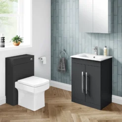Vellamo Aspire Back To Wall WC Toilet Unit - Matt Grey -Vado Shop vellamo aspire matt grey vanity wc unit chrome handle lifestyle 1