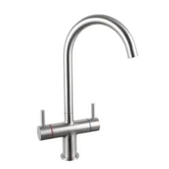 Vellamo Dava Twin Lever Brushed Nickel Mono Kitchen Mixer Tap