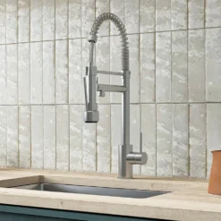 Vellamo Hanbury Professional Kitchen Pullout Spray Tap - Brushed Brass -Vado Shop vellamo hanbury pullout kitchen mixer brushed chrome lifestyle1