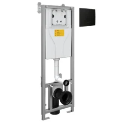 Vellamo Adjustable Height Wall Hung Concealed Toilet Mounting Frame & Cistern And Matt Black Flush Plate