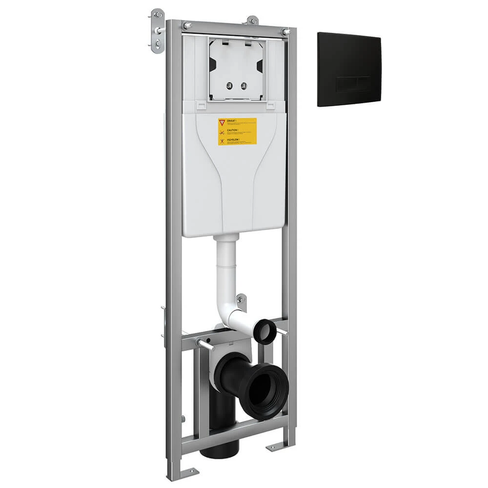 Vellamo Adjustable Height Wall Hung Concealed Toilet Mounting Frame & Cistern And Matt Black Flush Plate 1 Vellamo Adjustable Height Wall Hung Concealed Toilet Mounting Frame & Cistern And Matt Black Flush Plate