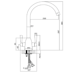 Vellamo Hero Mono Kitchen Mixer Tap - Brushed Nickel 9 Vellamo Hero Mono Kitchen Mixer Tap - Brushed Nickel -Vado Shop vellamo hero dual lever kitchen mixer tech drawing