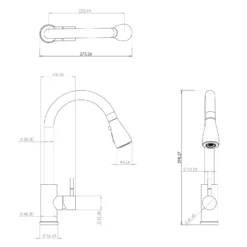 Vellamo Inspire Pull Out Mono Kitchen Mixer Tap - Matt Black -Vado Shop vellamo inspire pull out tap tech drawing