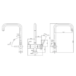 Vellamo Kaffe Brushed Nickel Instant Boiling Tap With WRAS-Approved Digital Boiler & Filter -Vado Shop vellamo kaffe 3 in 1 hot water tap tech drawing 1