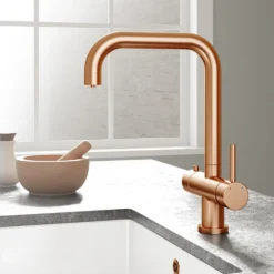 Vellamo Kaffe Brushed Copper Instant Boiling Tap With WRAS-Approved Digital Boiler & Filter -Vado Shop vellamo kaffe instant hot water brushed copper kitchen tap lifestyle 2