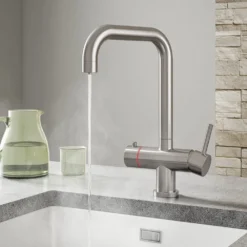 Vellamo Kaffe Brushed Nickel Instant Boiling Tap With WRAS-Approved Digital Boiler & Filter