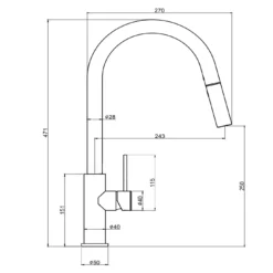 Vellamo Kara Pull Out Single Lever Mono Kitchen Mixer Tap - Matt Black -Vado Shop vellamo kara pull out kitchen tap tech drawing